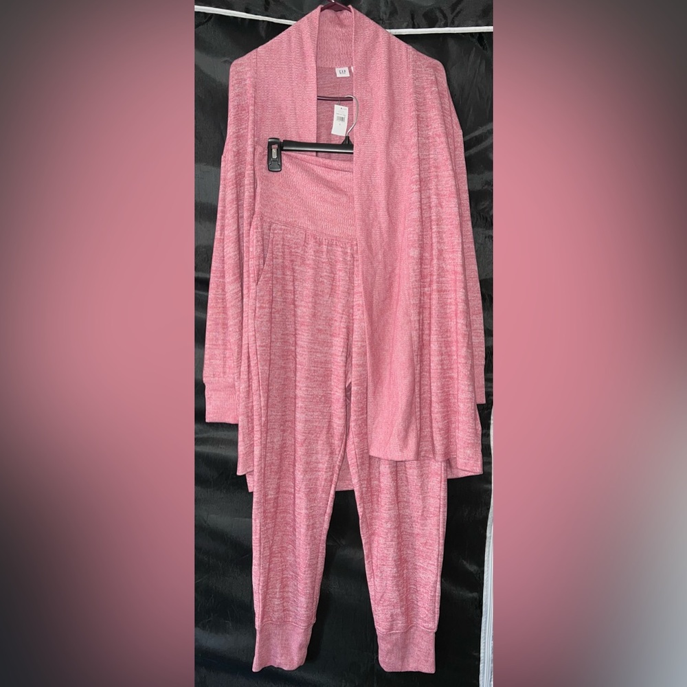 GAP Lounge Set Rosetta Pink 3/4 Slv Open Sweater & Thick Waistband Jogger Pant